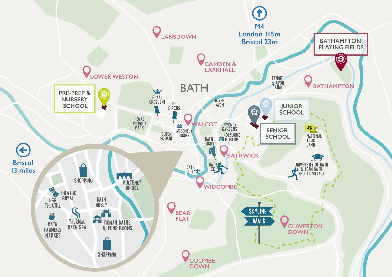 A map of the city of bath produced by KES Bath, a leading independent co-educational school in south west EnglandImage,,News,Optimized